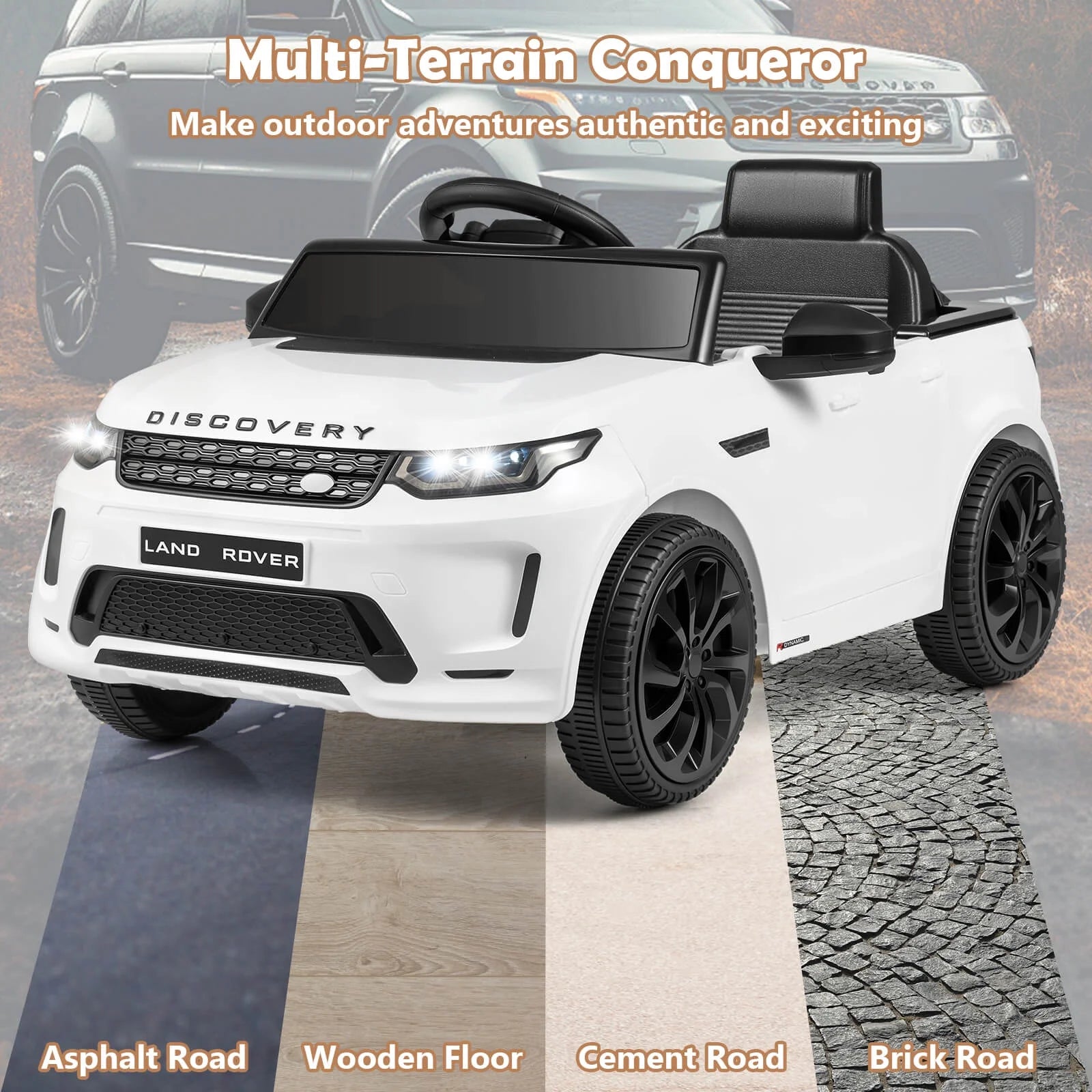 Costway 12V Licensed Land Rover Kids Ride on Car with Remote Control, LED Lights, Music, Horn White