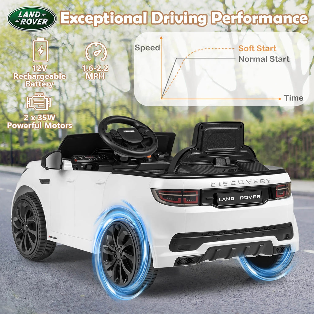 Costway 12V Licensed Land Rover Kids Ride on Car with Remote Control, LED Lights, Music, Horn White