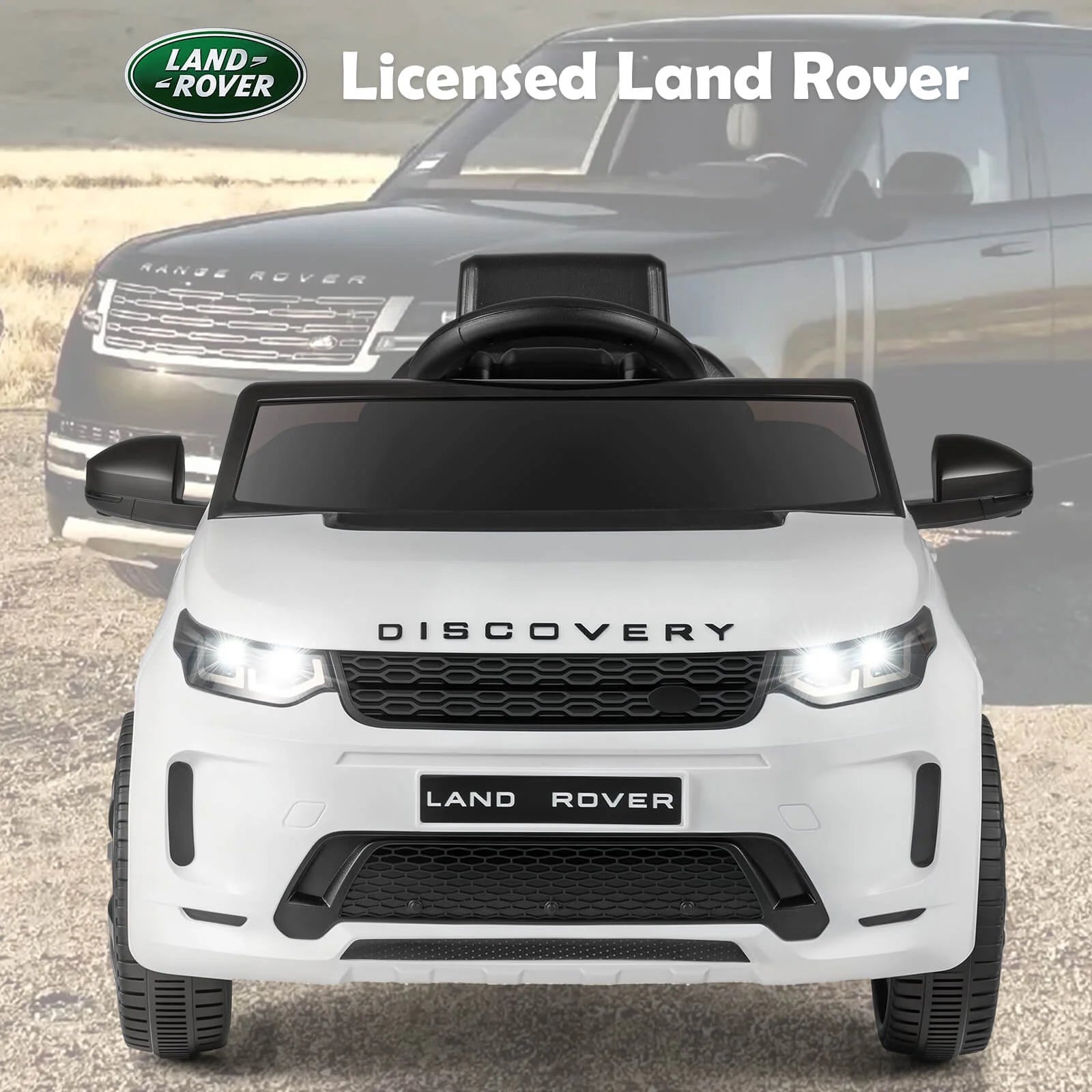 Costway 12V Licensed Land Rover Kids Ride on Car with Remote Control, LED Lights, Music, Horn White