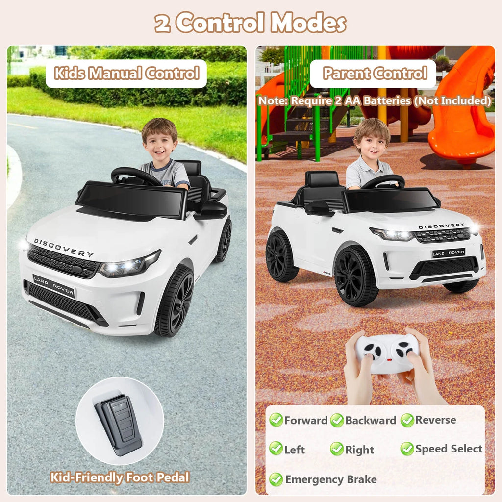 Costway 12V Licensed Land Rover Kids Ride on Car with Remote Control, LED Lights, Music, Horn White