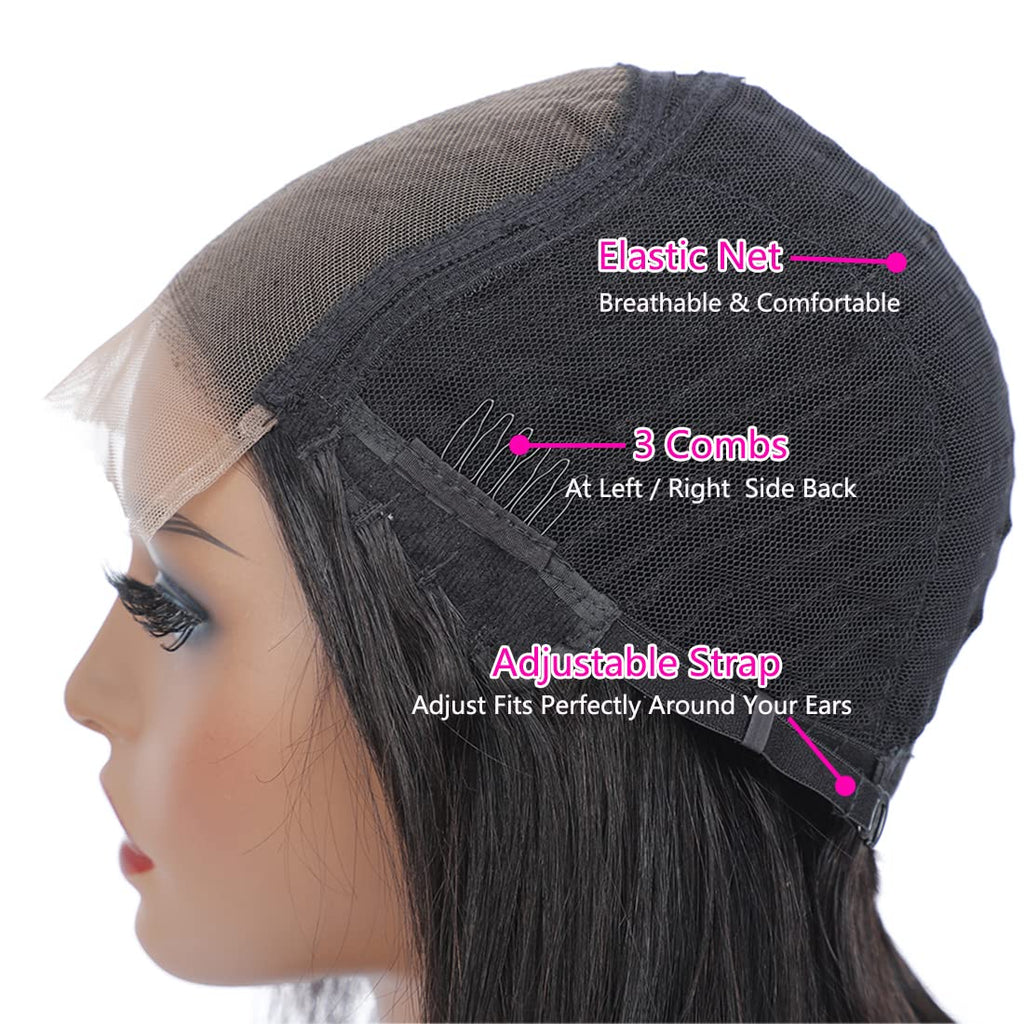 YUZHU Straight Wig Human Hair 4X4 Lace Closure Wigs 180 Density
