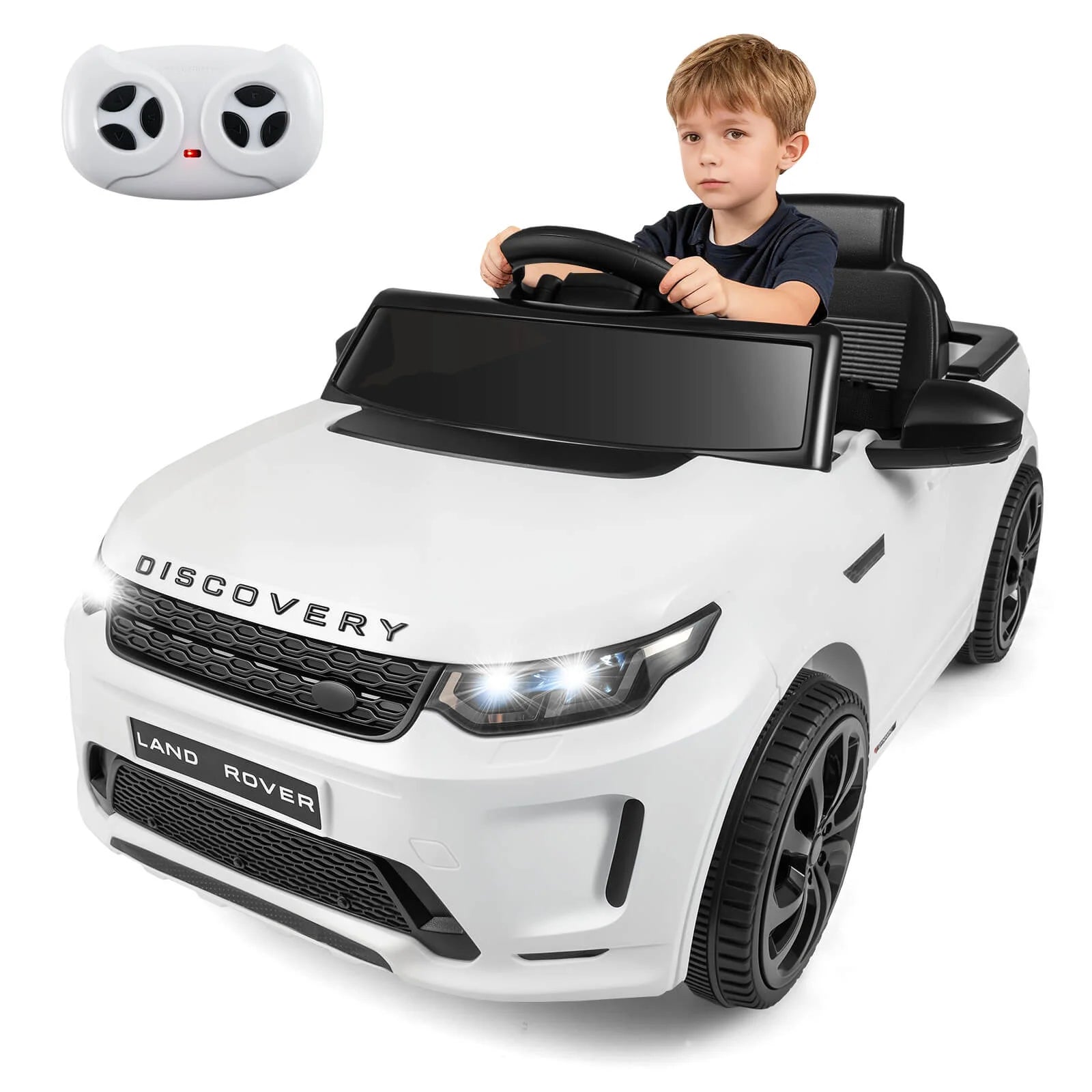 Costway 12V Licensed Land Rover Kids Ride on Car with Remote Control, LED Lights, Music, Horn White